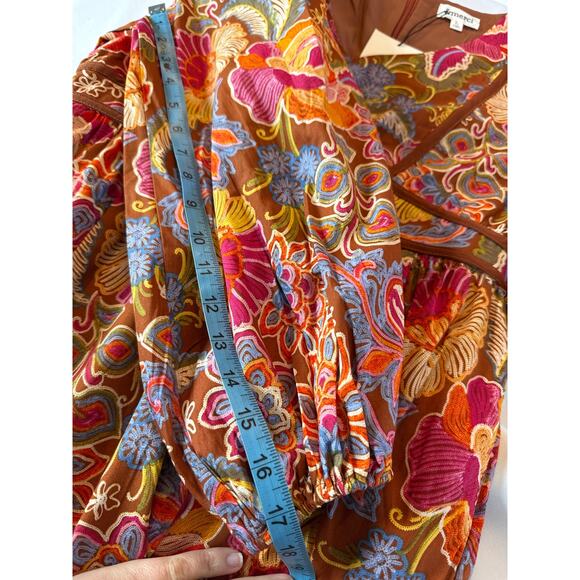 Brown Floral Midi Dress Boho Chic Style Peasant Tiered Midi Dress Womens Large - Picture 7 of 8